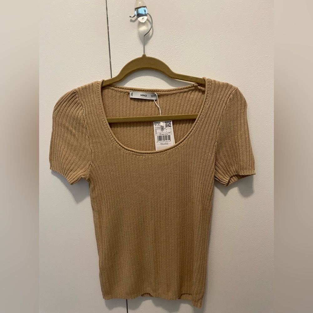 NWT Mango Beige Ribbed Knit Top Size Small - Picture 5 of 5